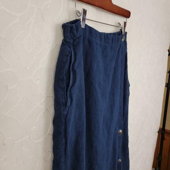 Click Color‎ Me Cotton Linen Wrap Skirt S Navy Blue Pockets Lagenlook Straight - Picture 6 of 10